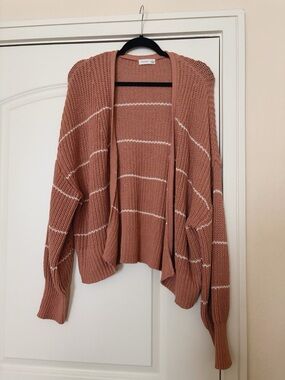 Gentle Fawn Dusty Rose Open-Front Striped Cardigan